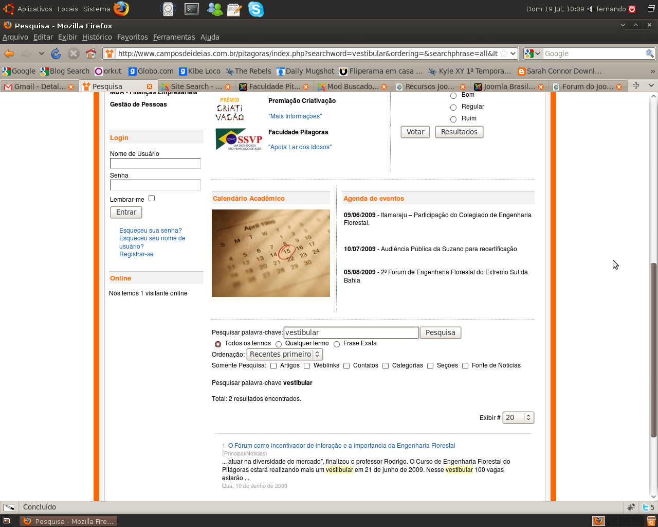 Um screenshot de como está ficando a página na hora de mostrar o resultado da pesquisa.