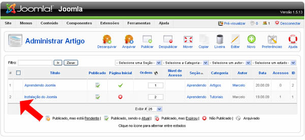 Print da minha tela de Admin