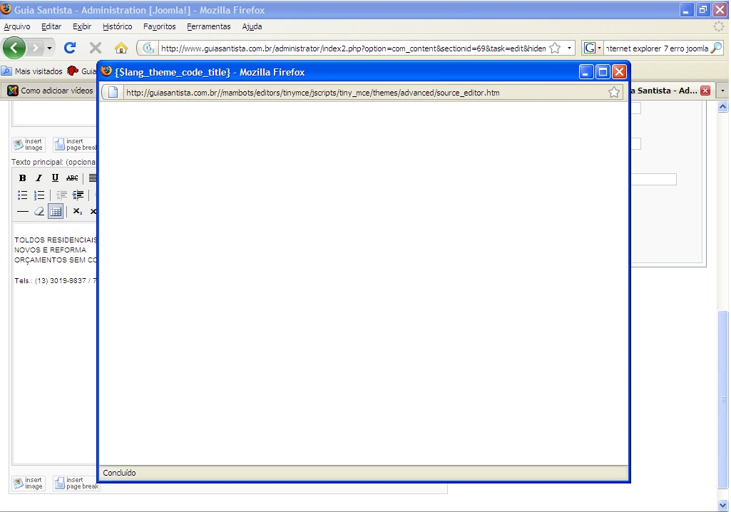 foto mostrando janela em branco no mozilla ao adicionar um html
