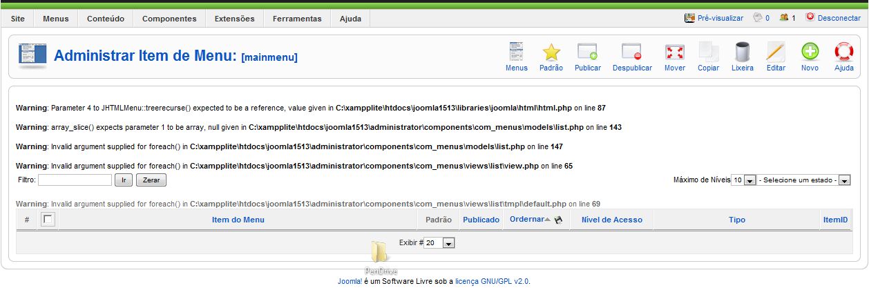 Erro ao acessar o modulo de menu pelo adm.